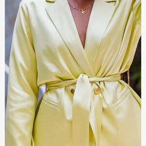 The Drop Women's Pale Green Belted Satin Blazer